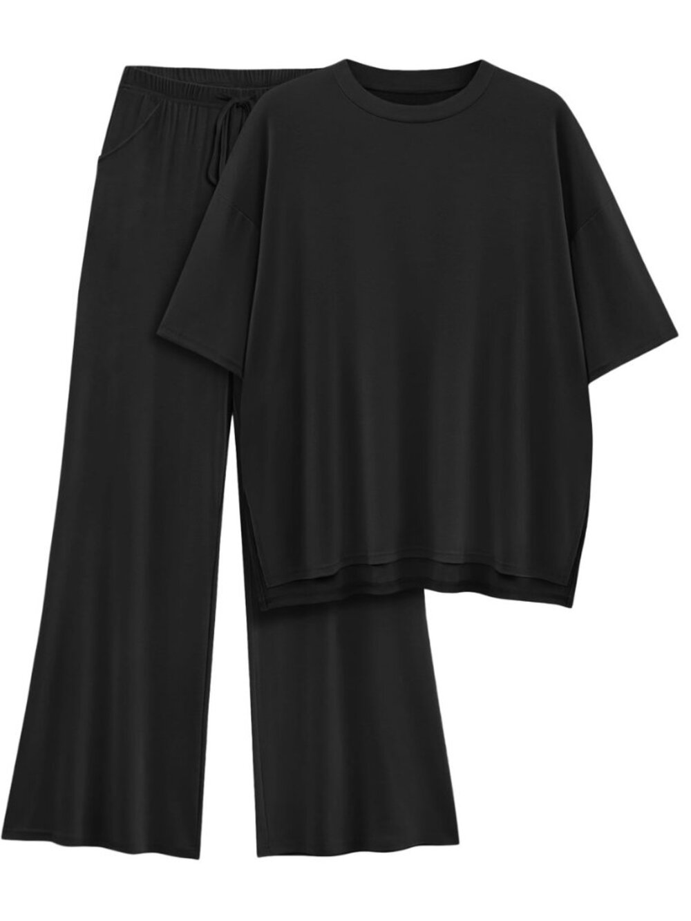 Womens Lounge Set 2026 Summer 2 Piece Outfits Oversized Short Sleeve Tops & Wide
